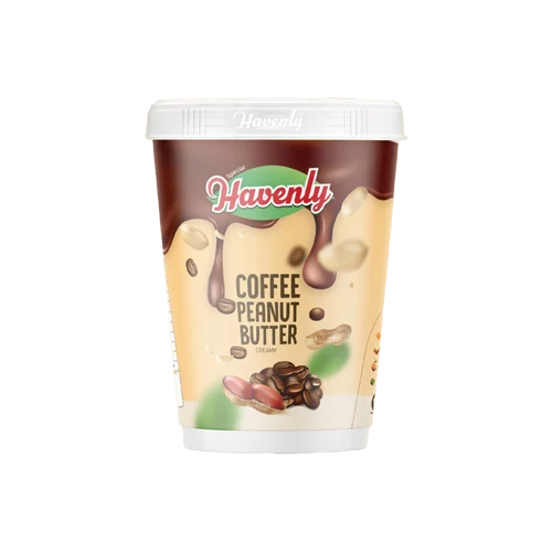 Container of Havenly Coffee Peanut Butter on a white background